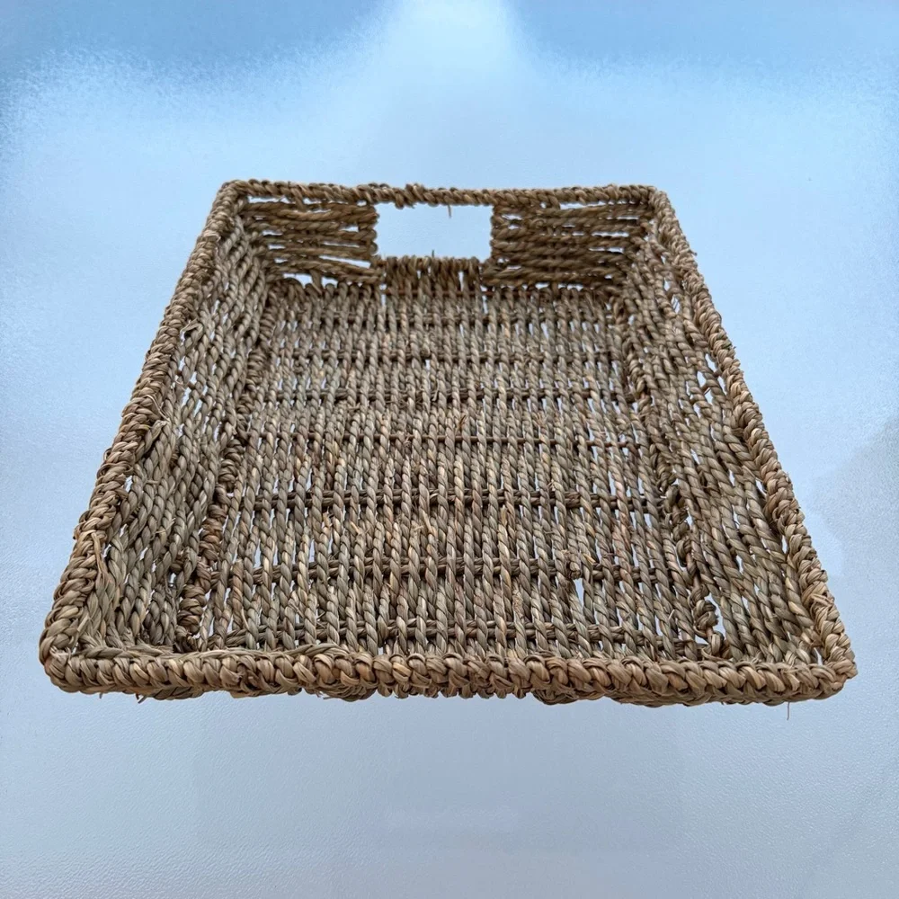 Rectangular Woven Seagrass Shallow Storage Basket Serving Tray